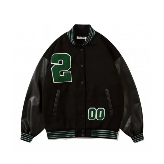 002 Black And Beige Varsity Jacket