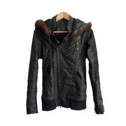 14th Addiction Fur Hoodie Black Leather Jacket  14th Addiction Fur Hoodie Black Leather Jacket