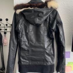 14th Addiction Fur Hoodie Black Leather Jacket  14th Addiction Fur Hoodie Black Leather Jacket