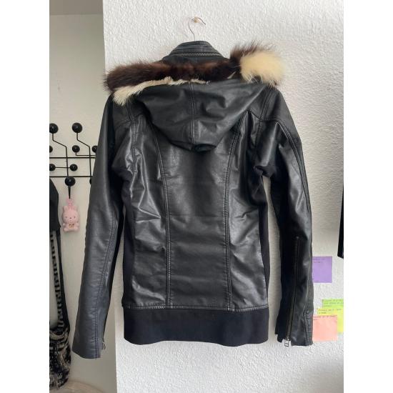 14th Addiction Fur Hoodie Black Leather Jacket