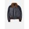 AMI Black Leather Aviator Shearling Collar Bomber Jacket