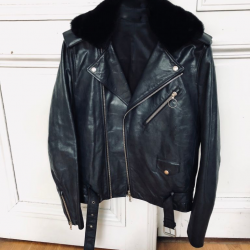 Acne Studios Akari Black Leather Biker Jacket with Fur Collar