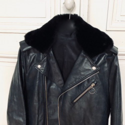 Acne Studios Akari Black Leather Biker Jacket with Fur Collar