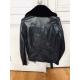 Acne Studios Akari Black Leather Biker Jacket with Fur Collar