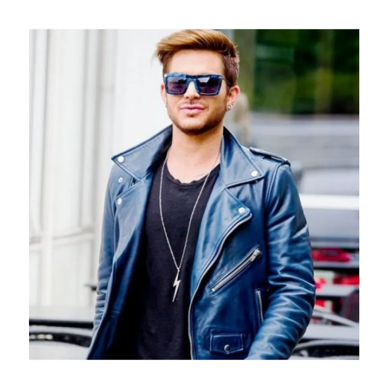 Adam Lambert Blue Leather Jacket