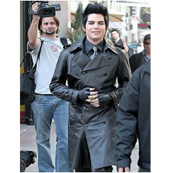 Adam Lambert Double Breasted Black Leather Coat
