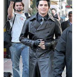 Adam Lambert Double Breasted Black Leather Coat Adam Lambert Double Breasted Black Leather Coat