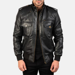 Agent Shadow Black Leather Bomber Jacket Agent Shadow Black Leather Bomber Jacket