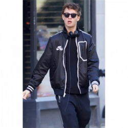 Ansel Elgort Baby Driver Black Bomber Letterman Jacket Ansel Elgort Baby Driver Black Bomber Letterman Jacket