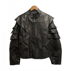 Armor Pleat Black Leather Jacket by Designer 