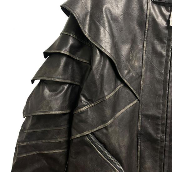 Armor Pleat Black Leather Jacket by Designer