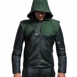 Arrow Stephen Amell Green Hooded Jacket with Quiver Costume Arrow Stephen Amell Green Hooded Jacket with Quiver Costume