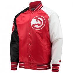 Atlanta Hawks Reliever Red/Black Satin Raglan Full Snap Jacket Atlanta Hawks Reliever Red/Black Satin Raglan Full Snap Jacket