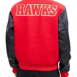 Atlanta Hawks Red and Black Varsity Jacket Atlanta Hawks Red and Black Varsity Jacket