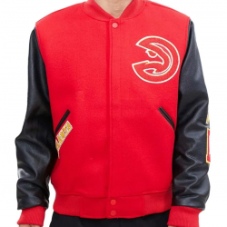 Atlanta Hawks Red and Black Varsity Jacket Atlanta Hawks Red and Black Varsity Jacket