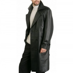 Augusta Guys Black Double Breasted Leather Overcoat Augusta Guys Black Double Breasted Leather Overcoat