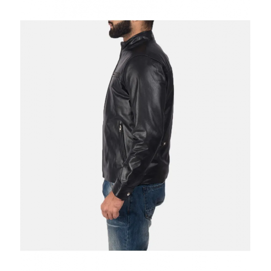 Austere Black Leather Biker Jacket