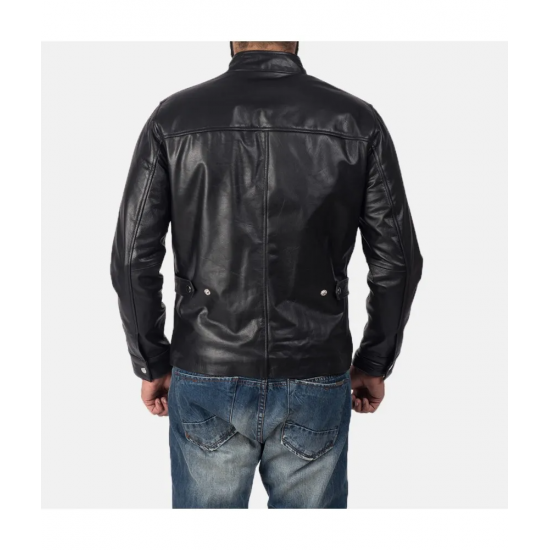 Austere Black Leather Biker Jacket