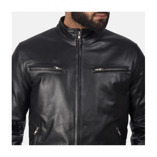 Austere Black Leather Biker Jacket