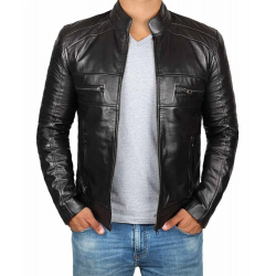 Austin PU Mens Black Cafe Racer Leather Jacket