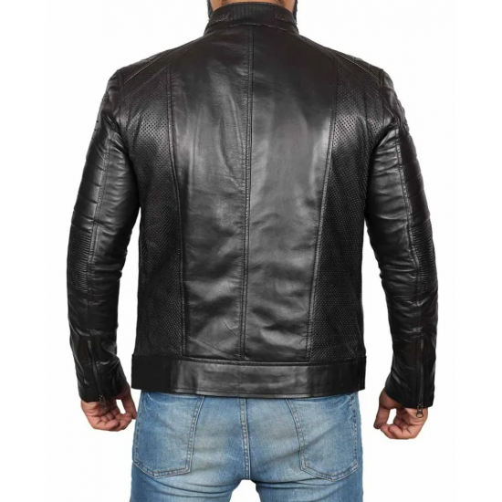 Austin PU Mens Black Cafe Racer Leather Jacket