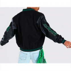 B Patch Varsity Bomber with Leather Look Sleeves