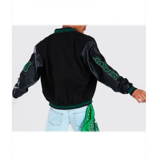 B Patch Varsity Bomber with Leather Look Sleeves