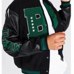 B Patch Varsity Bomber with Leather Look Sleeves