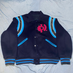 B Stroy × DENIM TEARS Navy Varsity Jacket