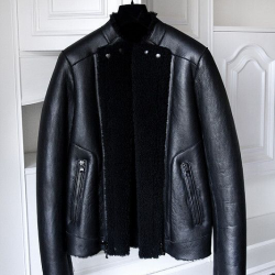 Balmain Men's Black Leather Shearling Biker Jacket
