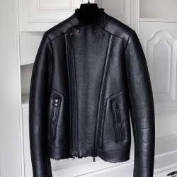 Balmain Men's Black Leather Shearling Biker Jacket