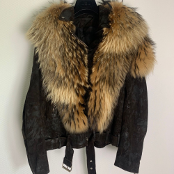 Balmain Men's Goat Skin Leather and Raccoon Fur Moto Brown Biker Jacket