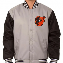 Baltimore Orioles Black and Gray Varsity Poly Twill Jacket Baltimore Orioles Black and Gray Varsity Poly Twill Jacket