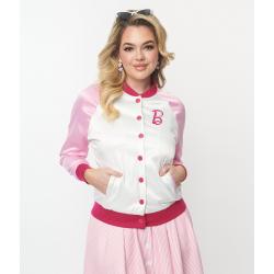 Barbie x Unique Vintage Pink Satin Bomber Jacket Chic & Exclusive