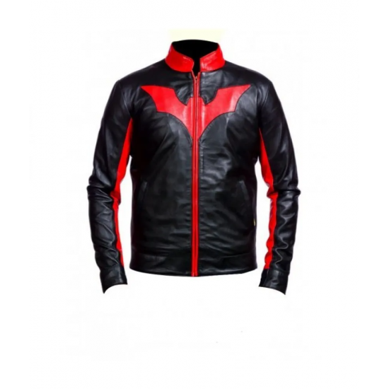 Batman Beyond Red Logo Black Leather Jacket