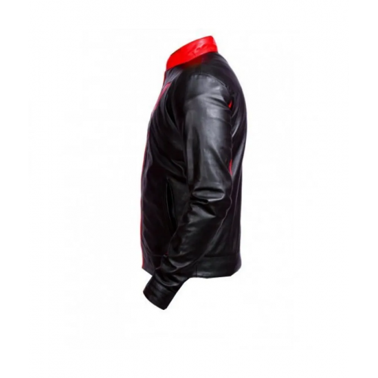 Batman Beyond Red Logo Black Leather Jacket