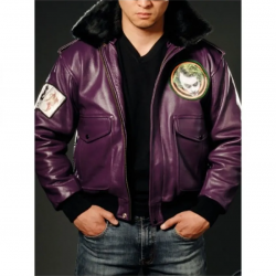 Batman Joker Goon Bomber Purple Leather Jacket Batman Joker Goon Bomber Purple Leather Jacket