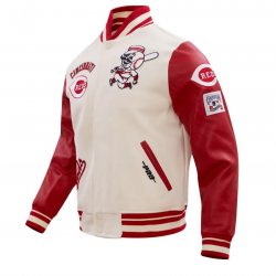 Wool Leather Cincinnati Reds Beige & Red Varsity Jacket Wool Leather Cincinnati Reds Beige & Red Varsity Jacket