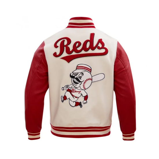 Wool Leather Cincinnati Reds Beige & Red Varsity Jacket