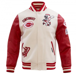 Wool Leather Cincinnati Reds Beige & Red Varsity Jacket Wool Leather Cincinnati Reds Beige & Red Varsity Jacket