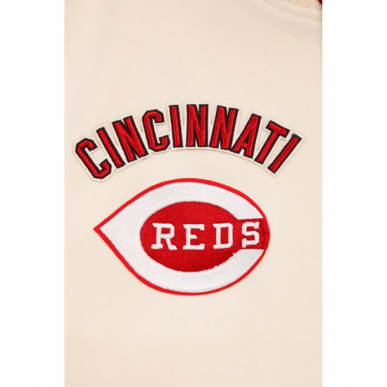 Wool Leather Cincinnati Reds Beige & Red Varsity Jacket