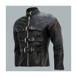 Belted Men's Black Leather Biker Jacket