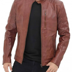 Benjamin Mens Brown Leather Cafe Racer Jacket Benjamin Mens Brown Leather Cafe Racer Jacket