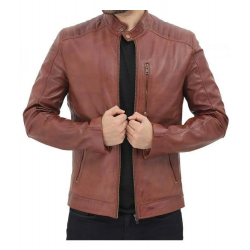 Benjamin Mens Brown Leather Cafe Racer Jacket