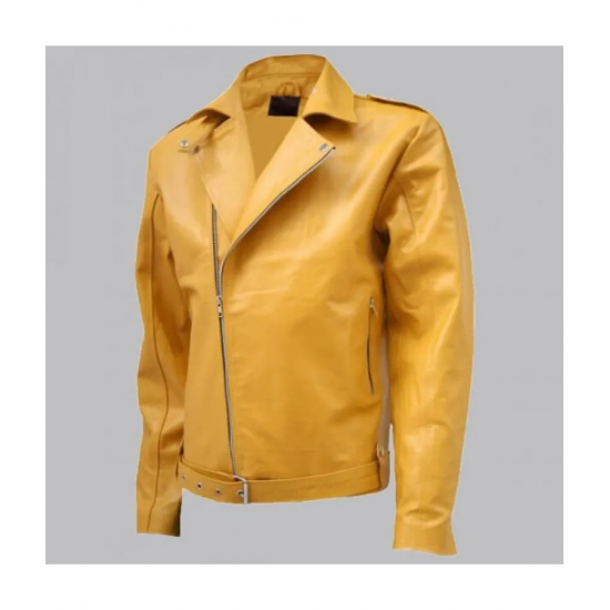 Biker Look Yellow Leather Jacket Men