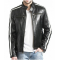 Biker Men’s White Stripes Black Leather Jacket
