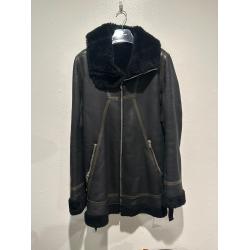 Black Shearling Funnel Neck Long Coat