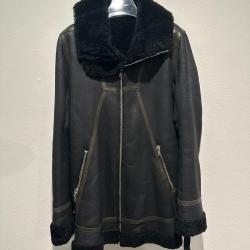 Black Shearling Funnel Neck Long Coat Black Shearling Funnel Neck Long Coat