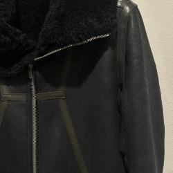 Black Shearling Funnel Neck Long Coat Black Shearling Funnel Neck Long Coat