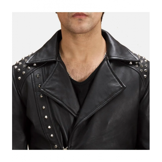 Black Studded Leather Biker Jacket
